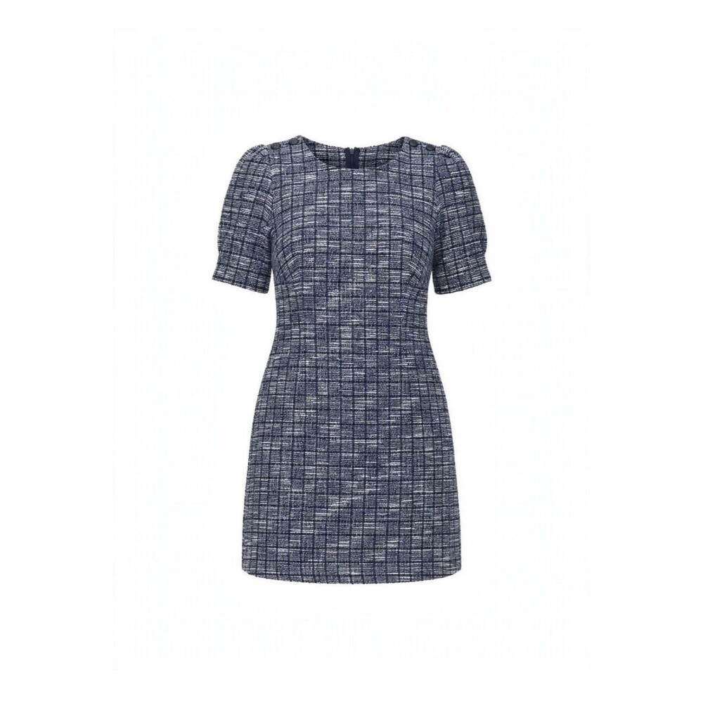 Calvin Klein 14W Gray Plaid Short Dress Work Office Tweed Sheath